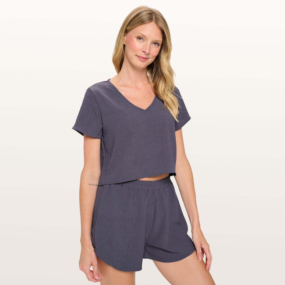 Charcoal Two Piece Shorts Set Womens Summer Lounge Outfit